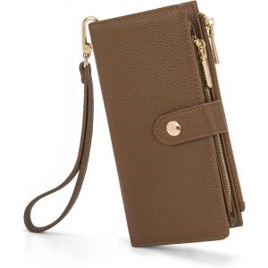 Montana West Bifold Wallet Women Wristlet Wallets, Card Cases & Money Organizers Minimalist Wallet for Women Ladies Female Large Capacity Clutch Phone Wallets with Double Zipper Purses and ID Window(Coffee)