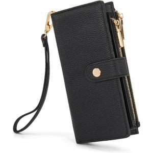 Montana West Bifold Wallet Women Wristlet Wallets, Card Cases & Money Organizers Minimalist Wallet for Women Ladies Female Large Capacity Clutch Phone Wallets with Double Zipper Purses and ID Window(Black)