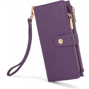 Montana West Bifold Wallet Women Wristlet Wallets, Card Cases & Money Organizers Minimalist Wallet for Women Ladies Female Large Capacity Clutch Phone Wallets with Double Zipper Purses and ID Window(Purple)