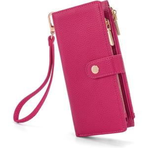 Montana West Bifold Wallet Women Wristlet Wallets, Card Cases & Money Organizers Minimalist Wallet for Women Ladies Female Large Capacity Clutch Phone Wallets with Double Zipper Purses and ID Window(Hot Pink)