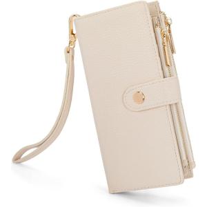 Montana West Bifold Wallet Women Wristlet Wallets, Card Cases & Money Organizers Minimalist Wallet for Women Ladies Female Large Capacity Clutch Phone Wallets with Double Zipper Purses and ID Window(Beige)