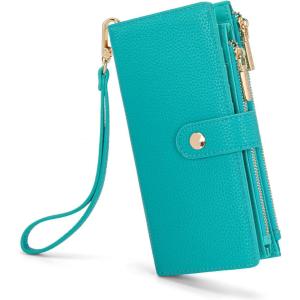 Montana West Bifold Wallet Women Wristlet Wallets, Card Cases & Money Organizers Minimalist Wallet for Women Ladies Female Large Capacity Clutch Phone Wallets with Double Zipper Purses and ID Window(Turquoise)