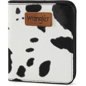 Montana West X Wrangler Small Wallet Women Slim Thin Wallets Card Cases Money Organizer Minimalist Pocket Wallet with RFID Lining(Cow Black)