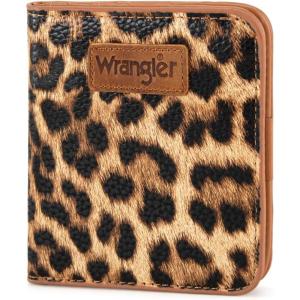 Montana West X Wrangler Small Wallet Women Slim Thin Wallets Card Cases Money Organizer Minimalist Pocket Wallet with RFID Lining(Leopard)