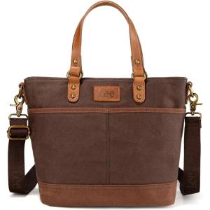 Montana West x Lee Waxed Canvas Tote Bag for Women Work Small Vintage Shoulder Bag and Handbag with Leather Handle(Coffee)