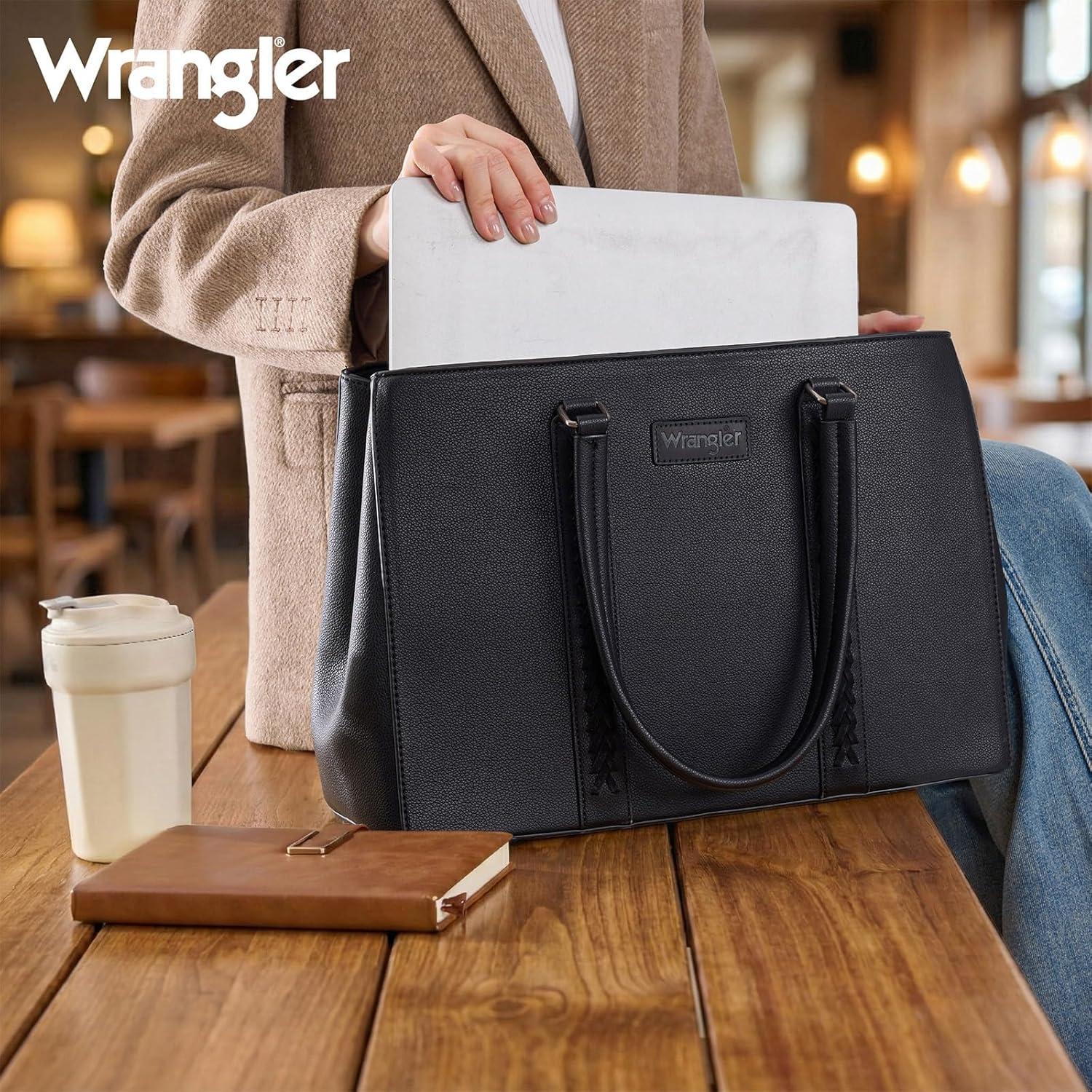 imageMontana West Wrangler Laptop Tote Bag for Women 156 Inch Computer Bag for Work Large Double Compartment Purse and HandbagBlack