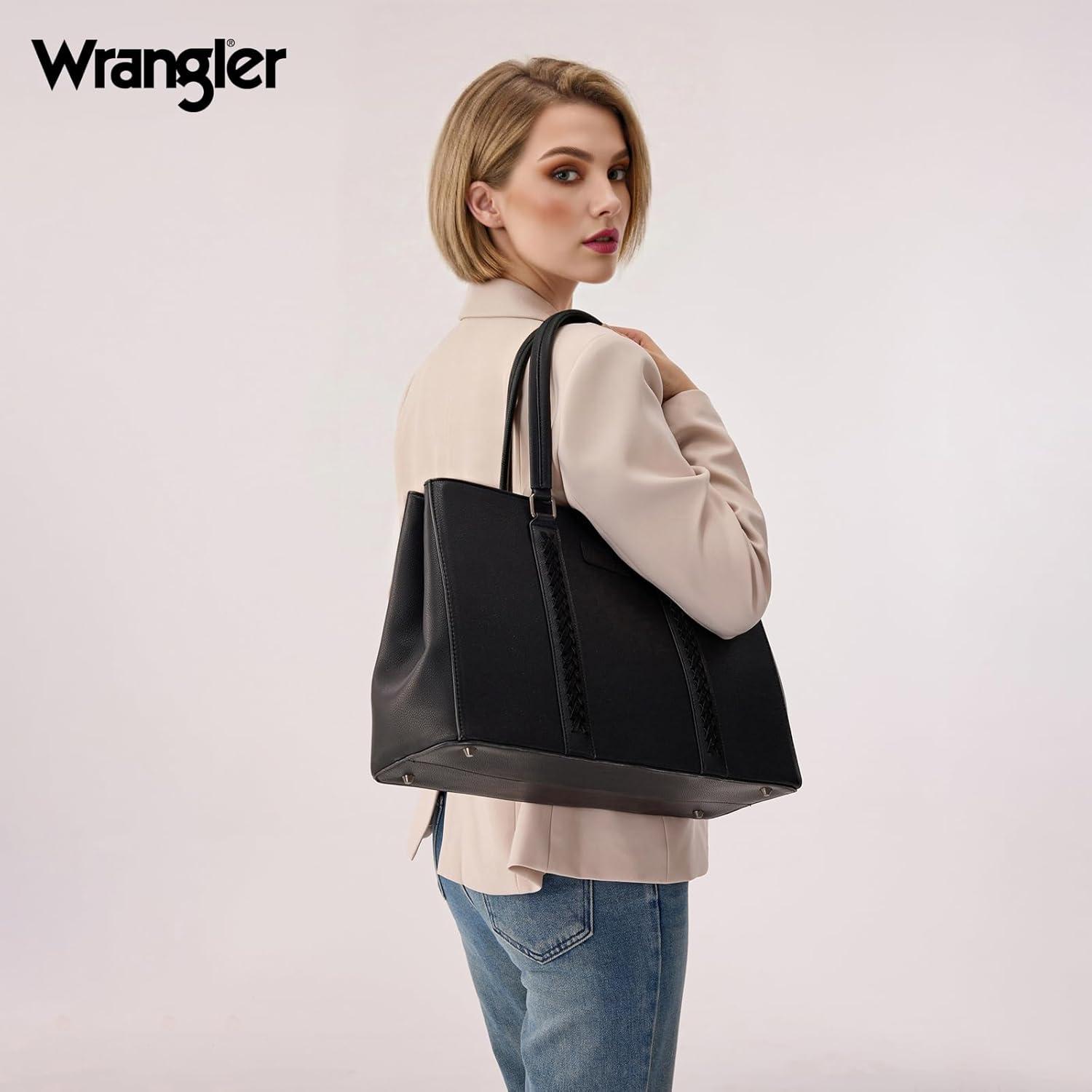 imageMontana West Wrangler Laptop Tote Bag for Women 156 Inch Computer Bag for Work Large Double Compartment Purse and HandbagBlack