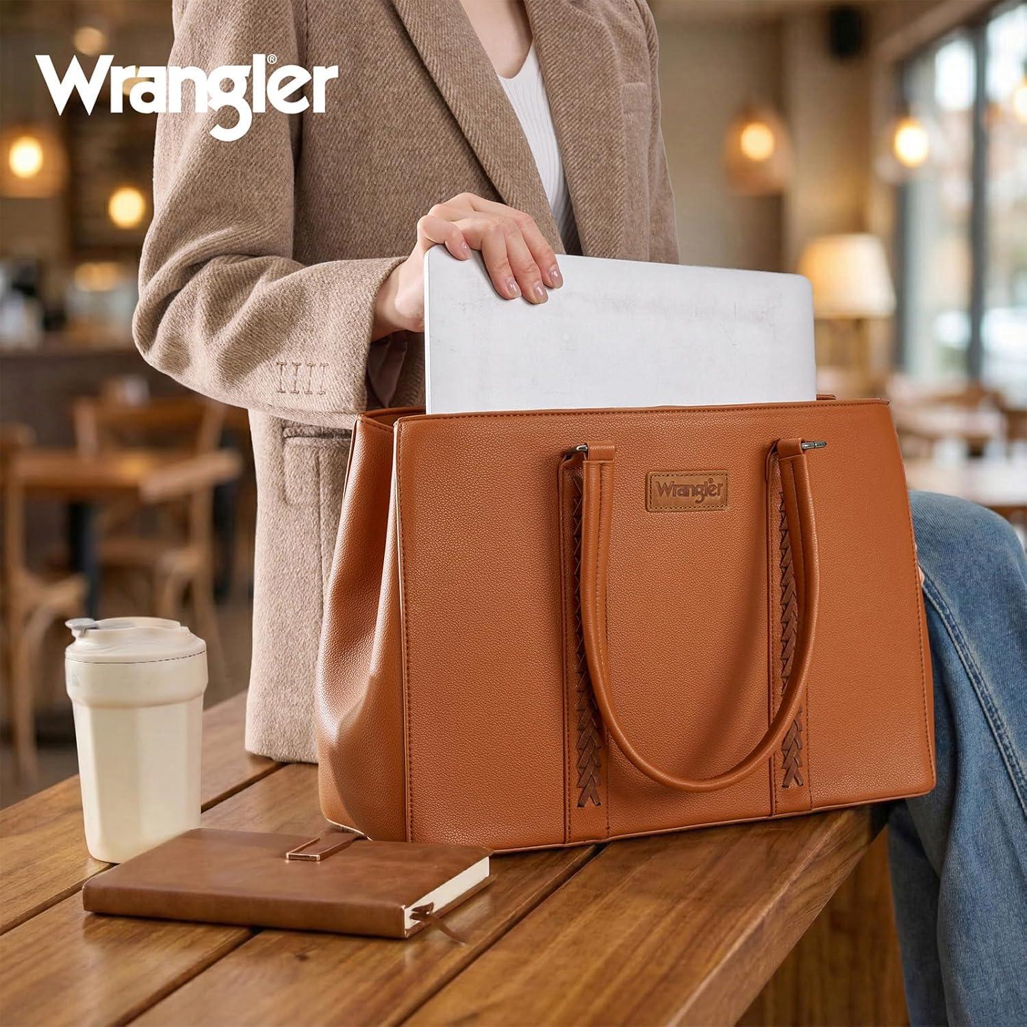 imageMontana West Wrangler Laptop Tote Bag for Women 156 Inch Computer Bag for Work Large Double Compartment Purse and HandbagBrown
