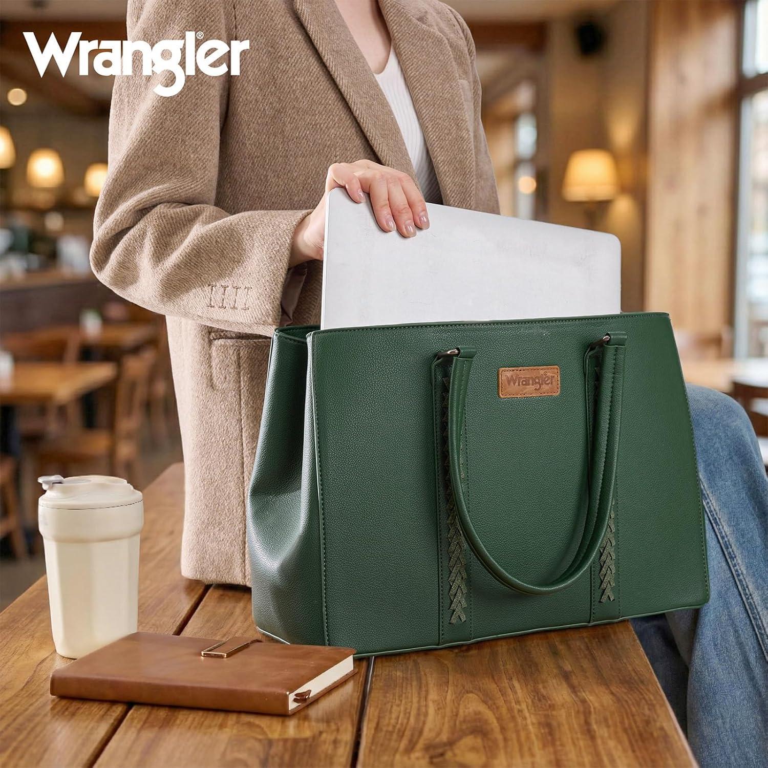 imageMontana West Wrangler Laptop Tote Bag for Women 156 Inch Computer Bag for Work Large Double Compartment Purse and HandbagDrak Green