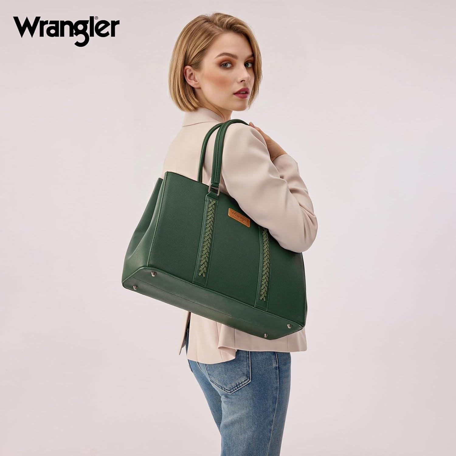 imageMontana West Wrangler Laptop Tote Bag for Women 156 Inch Computer Bag for Work Large Double Compartment Purse and HandbagDrak Green