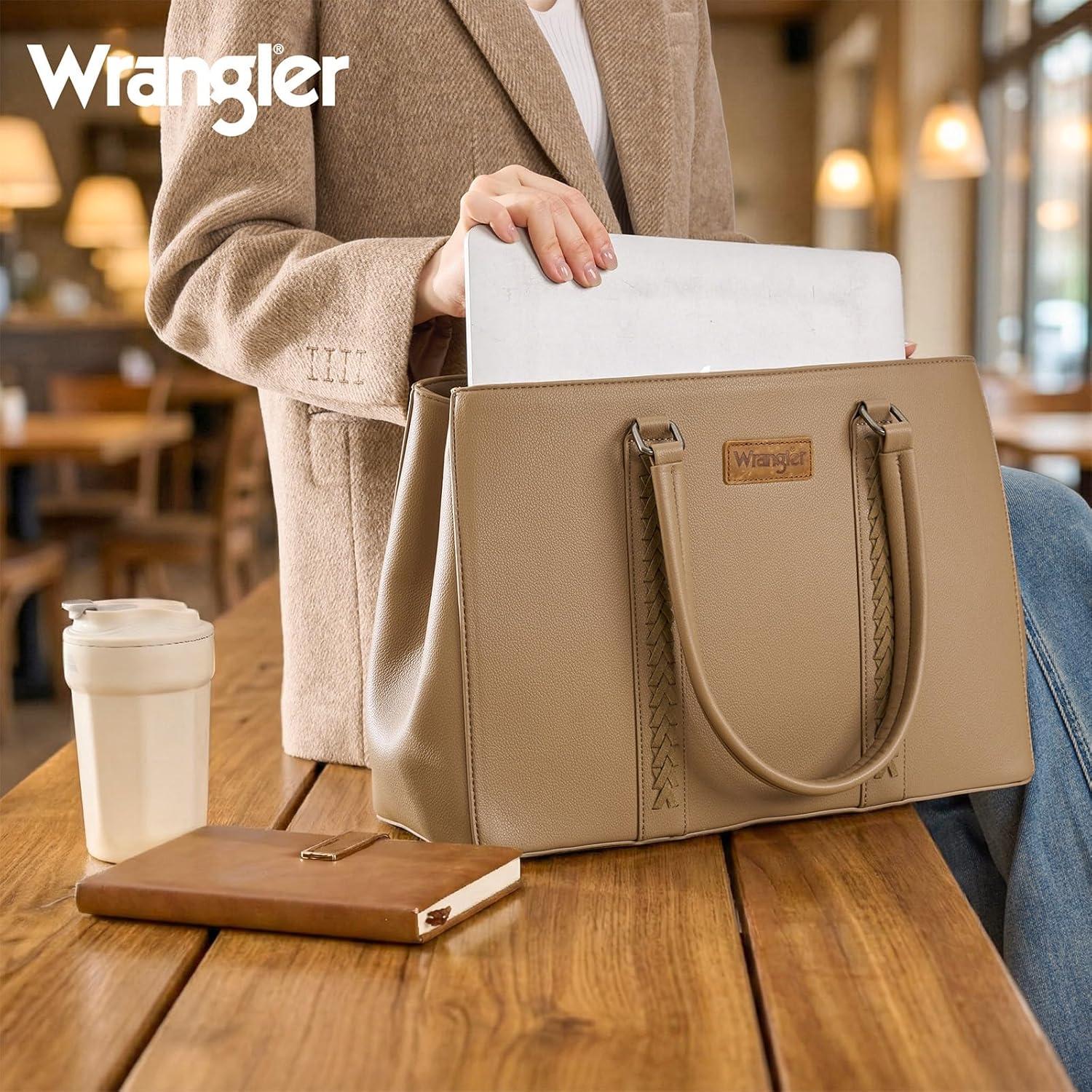 imageMontana West Wrangler Laptop Tote Bag for Women 156 Inch Computer Bag for Work Large Double Compartment Purse and HandbagKhaki