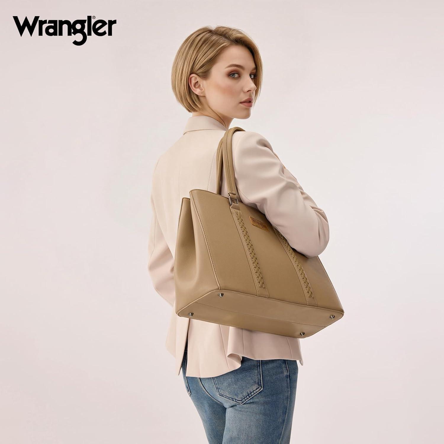 imageMontana West Wrangler Laptop Tote Bag for Women 156 Inch Computer Bag for Work Large Double Compartment Purse and HandbagKhaki