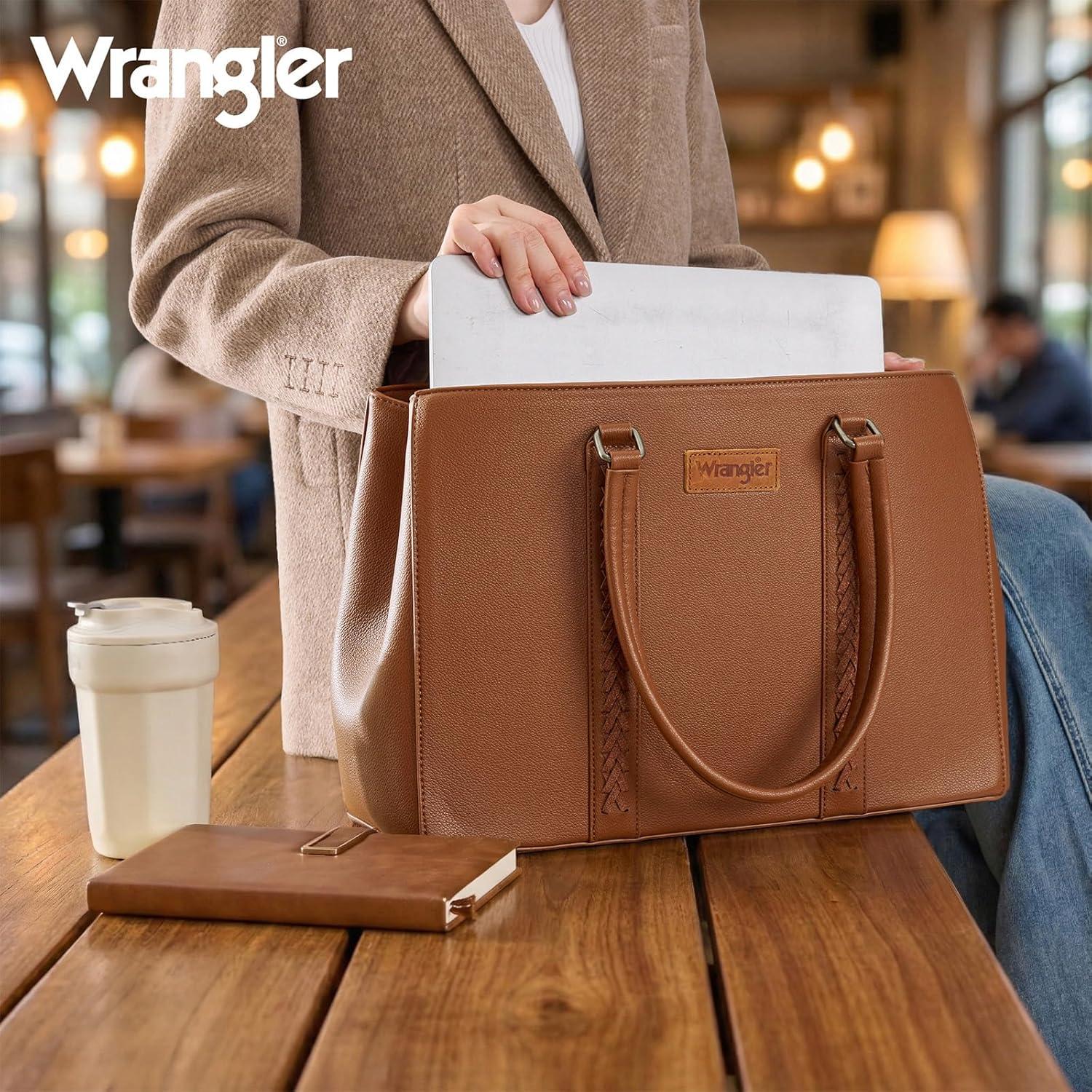 imageMontana West Wrangler Laptop Tote Bag for Women 156 Inch Computer Bag for Work Large Double Compartment Purse and HandbagVintage Brown