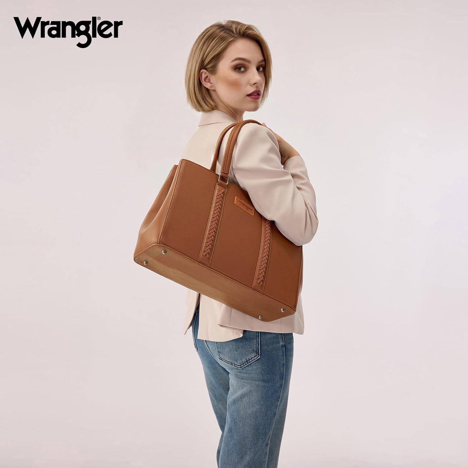imageMontana West Wrangler Laptop Tote Bag for Women 156 Inch Computer Bag for Work Large Double Compartment Purse and HandbagVintage Brown