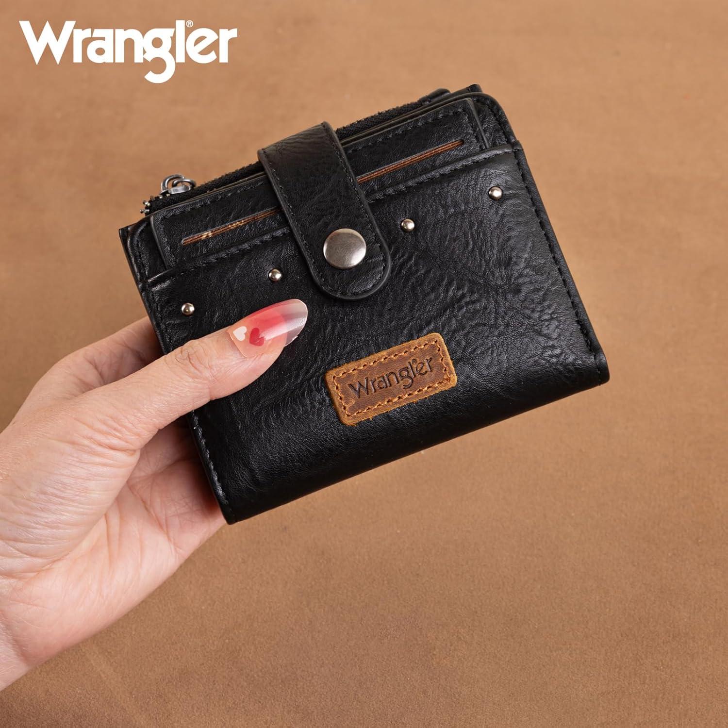 imageMontana West X Wrangler Small Quilted Wallet Bifold RFID Wallet Women Wallets Card Cases amp Money Organizers Travel Credit Card Wallets Ladies Female Western Wallett with Removable ID WindowABlack