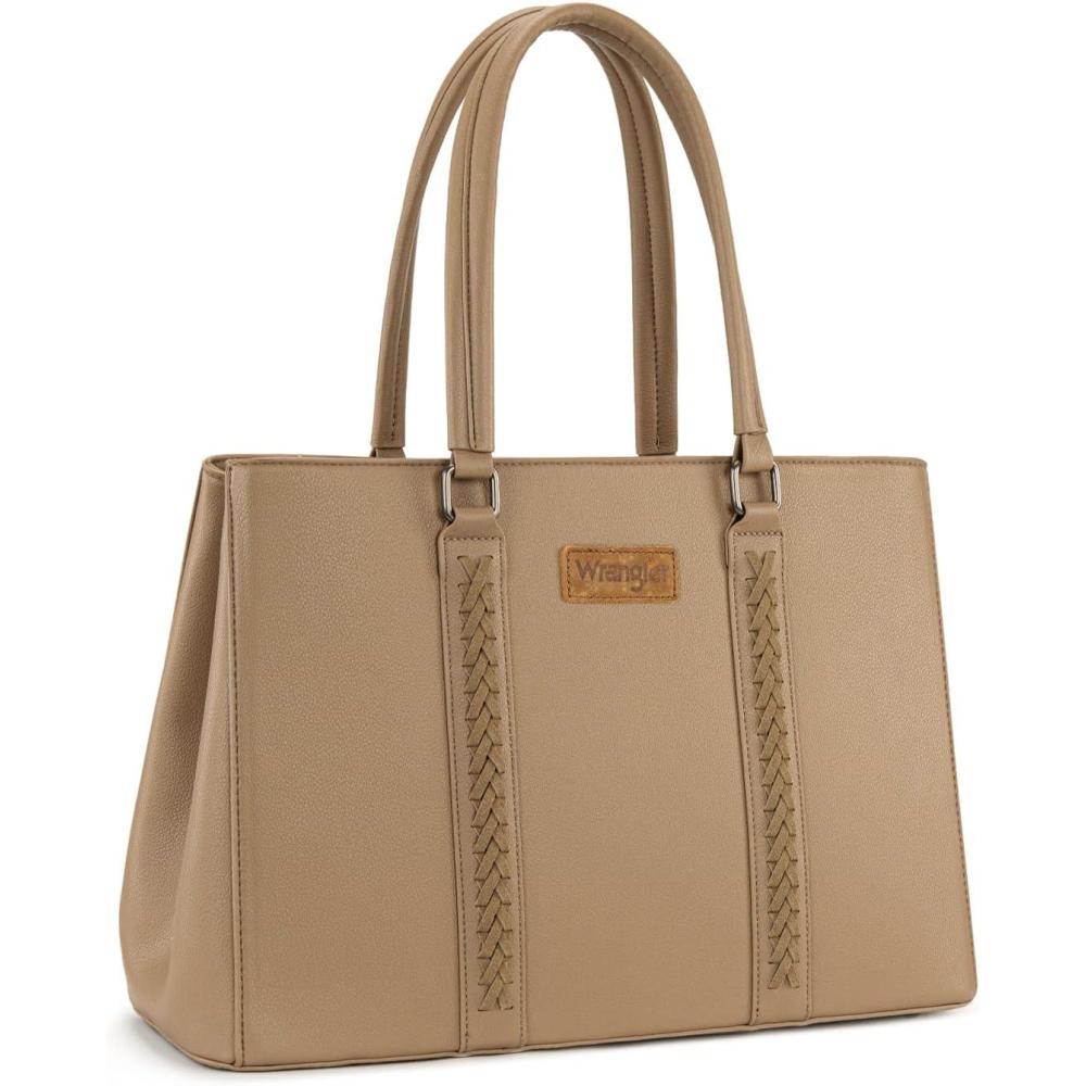 imageMontana West Wrangler Laptop Tote Bag for Women 156 Inch Computer Bag for Work Large Double Compartment Purse and HandbagKhaki