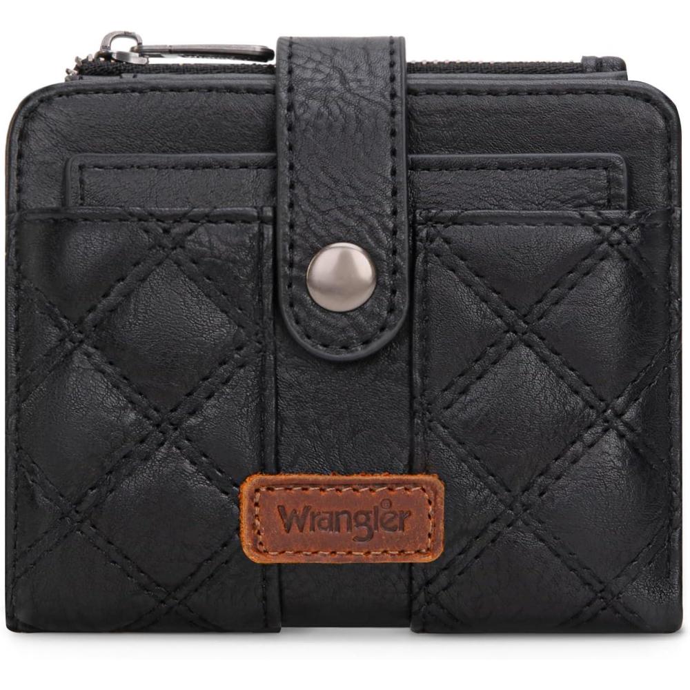 imageMontana West X Wrangler Small Quilted Wallet Bifold RFID Wallet Women Wallets Card Cases amp Money Organizers Travel Credit Card Wallets Ladies Female Western Wallett with Removable ID WindowQuilted  Black