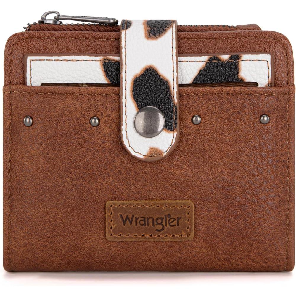 imageMontana West X Wrangler Small Quilted Wallet Bifold RFID Wallet Women Wallets Card Cases amp Money Organizers Travel Credit Card Wallets Ladies Female Western Wallett with Removable ID WindowCowprint Brown