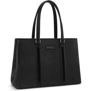 Montana West Wrangler Laptop Tote Bag for Women 15.6 Inch Computer Bag for Work Large Double Compartment Purse and Handbag(Black)