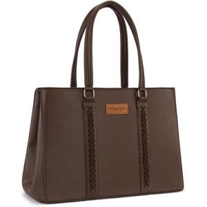 Montana West Wrangler Laptop Tote Bag for Women 15.6 Inch Computer Bag for Work Large Double Compartment Purse and Handbag(Coffee)