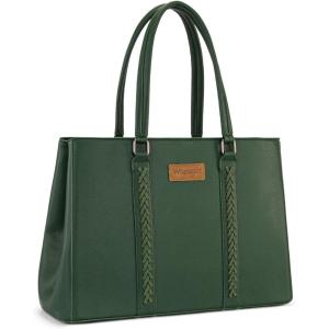 Montana West Wrangler Laptop Tote Bag for Women 15.6 Inch Computer Bag for Work Large Double Compartment Purse and Handbag(Drak Green)