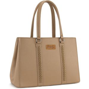 Montana West Wrangler Laptop Tote Bag for Women 15.6 Inch Computer Bag for Work Large Double Compartment Purse and Handbag(Khaki)