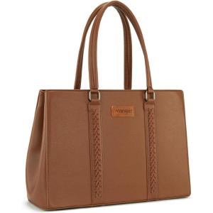 Montana West Wrangler Laptop Tote Bag for Women 15.6 Inch Computer Bag for Work Large Double Compartment Purse and Handbag(Vintage Brown)