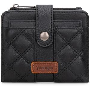 Montana West X Wrangler Small Quilted Wallet Bifold RFID Wallet Women Wallets, Card Cases & Money Organizers Travel Credit Card Wallets Ladies Female Western Wallett with Removable ID Window(Quilted – Black)