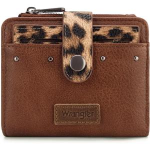 Montana West X Wrangler Small Quilted Wallet Bifold RFID Wallet Women Wallets, Card Cases & Money Organizers Travel Credit Card Wallets Ladies Female Western Wallett with Removable ID Window(Leopard-Natural)