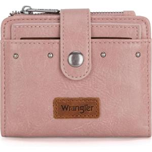 Montana West X Wrangler Small Quilted Wallet Bifold RFID Wallet Women Wallets, Card Cases & Money Organizers Travel Credit Card Wallets Ladies Female Western Wallett with Removable ID Window(A-Pink)