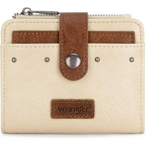 Montana West X Wrangler Small Quilted Wallet Bifold RFID Wallet Women Wallets, Card Cases & Money Organizers Travel Credit Card Wallets Ladies Female Western Wallett with Removable ID Window(Beige-Brown)