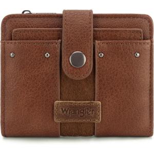 Montana West X Wrangler Small Quilted Wallet Bifold RFID Wallet Women Wallets, Card Cases & Money Organizers Travel Credit Card Wallets Ladies Female Western Wallett with Removable ID Window(Brown)
