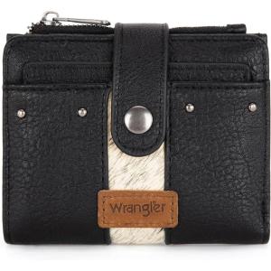 Montana West X Wrangler Small Quilted Wallet Bifold RFID Wallet Women Wallets, Card Cases & Money Organizers Travel Credit Card Wallets Ladies Female Western Wallett with Removable ID Window(Black)