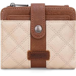 Montana West X Wrangler Small Quilted Wallet Bifold RFID Wallet Women Wallets, Card Cases & Money Organizers Travel Credit Card Wallets Ladies Female Western Wallett with Removable ID Window(Tan – Brown)