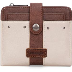 Montana West X Wrangler Small Quilted Wallet Bifold RFID Wallet Women Wallets, Card Cases & Money Organizers Travel Credit Card Wallets Ladies Female Western Wallett with Removable ID Window(White – Brown)