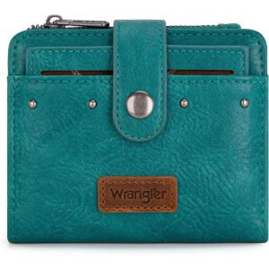 Montana West X Wrangler Small Quilted Wallet Bifold RFID Wallet Women Wallets, Card Cases & Money Organizers Travel Credit Card Wallets Ladies Female Western Wallett with Removable ID Window(A-Turquoise)