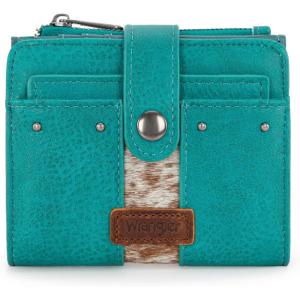 Montana West X Wrangler Small Quilted Wallet Bifold RFID Wallet Women Wallets, Card Cases & Money Organizers Travel Credit Card Wallets Ladies Female Western Wallett with Removable ID Window(Turquoise-Brown)
