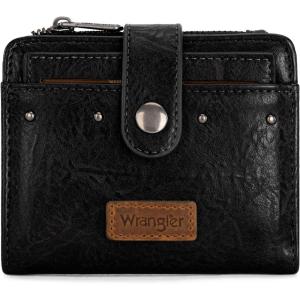 Montana West X Wrangler Small Quilted Wallet Bifold RFID Wallet Women Wallets, Card Cases & Money Organizers Travel Credit Card Wallets Ladies Female Western Wallett with Removable ID Window(A-Black)
