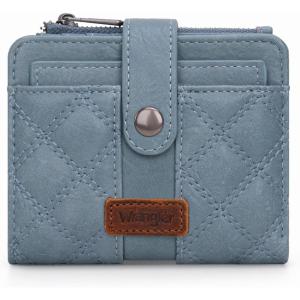 Montana West X Wrangler Small Quilted Wallet Bifold RFID Wallet Women Wallets, Card Cases & Money Organizers Travel Credit Card Wallets Ladies Female Western Wallett with Removable ID Window(Quilted – Jeans Blue)