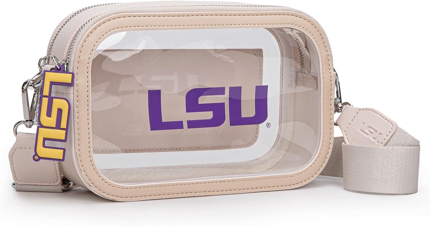 imageLSU Tigers Clear Crossbag for Stadium Events Clear Purse with Removable Strap for ConcertsZip Small Wallet Bundle