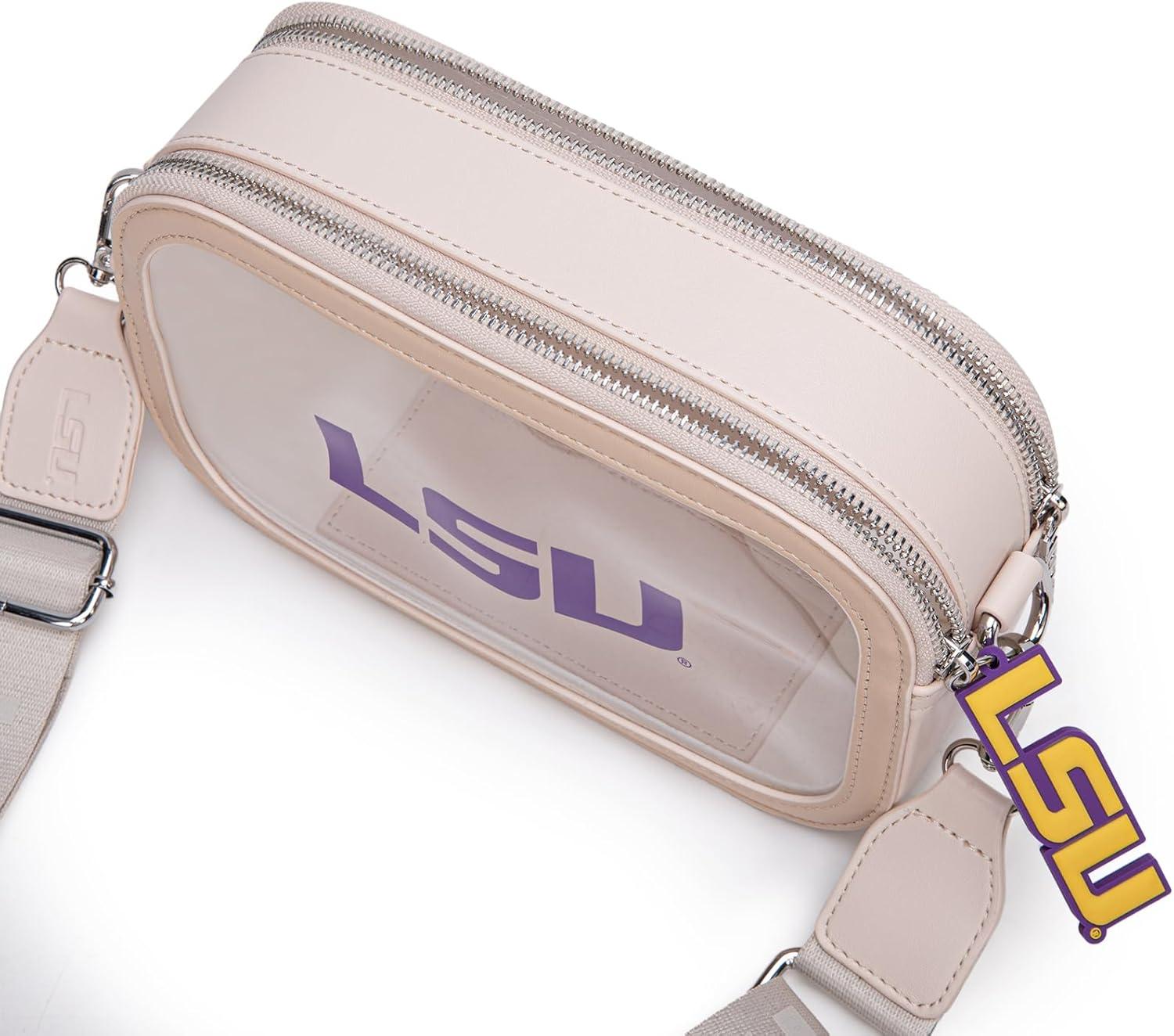 imageLSU Tigers Clear Crossbag for Stadium Events Clear Purse with Removable Strap for ConcertsZip Small Wallet Bundle
