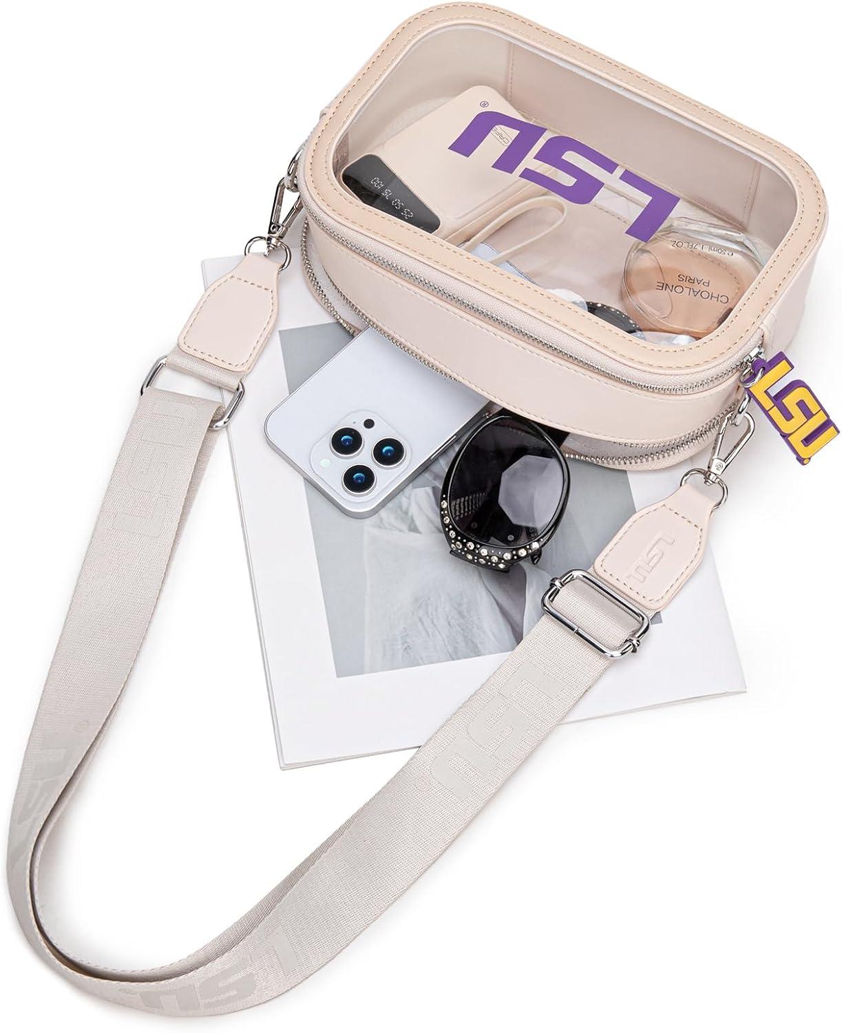 imageLSU Tigers Clear Crossbag for Stadium Events Clear Purse with Removable Strap for ConcertsZip Small Wallet Bundle
