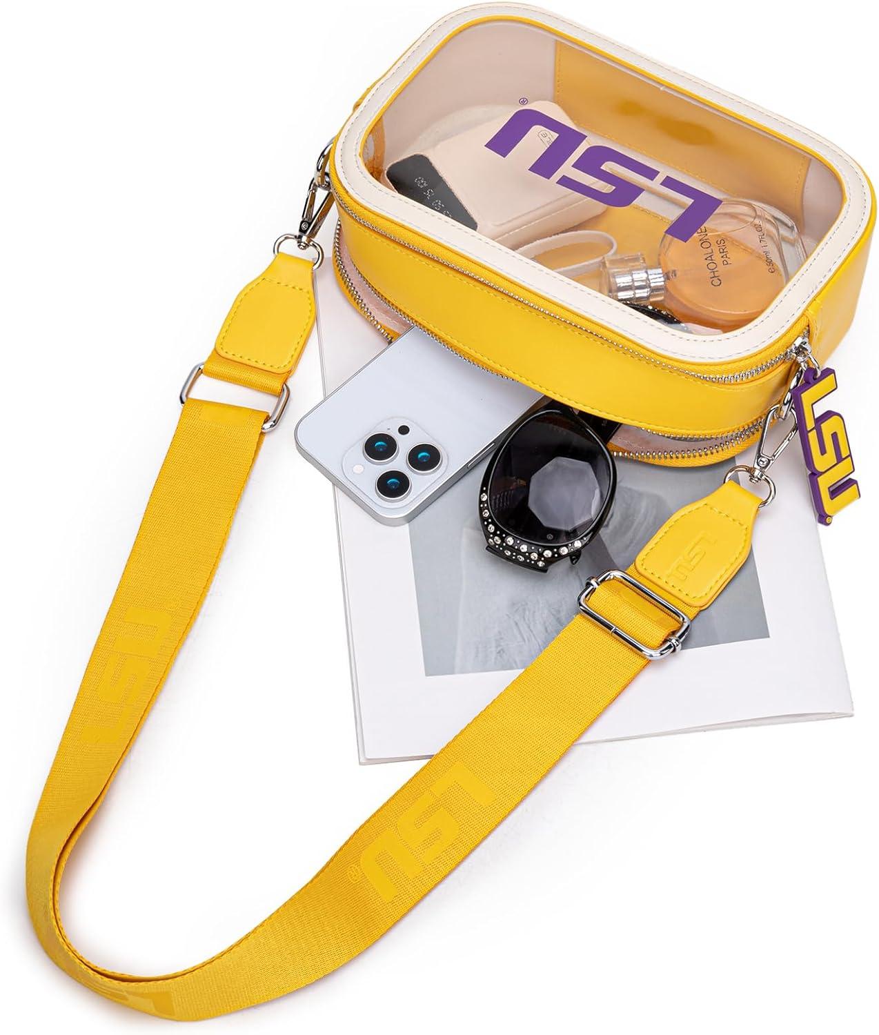 imageLSU Tigers Clear Handbag for Stadium Events Clear Purse with Removable Strap for ConcertsZip Small Wallet Bundle