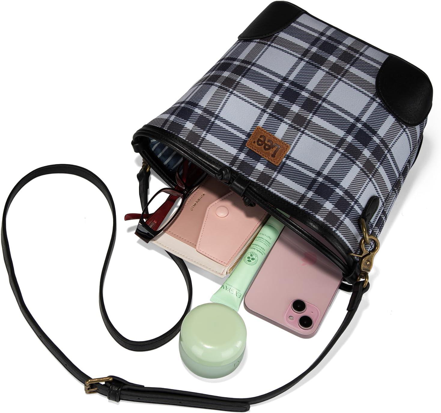 imageLee Tote amp Bucket Bag Combo Minimalist Vegan Leather amp Plaid Duo for Everyday Style