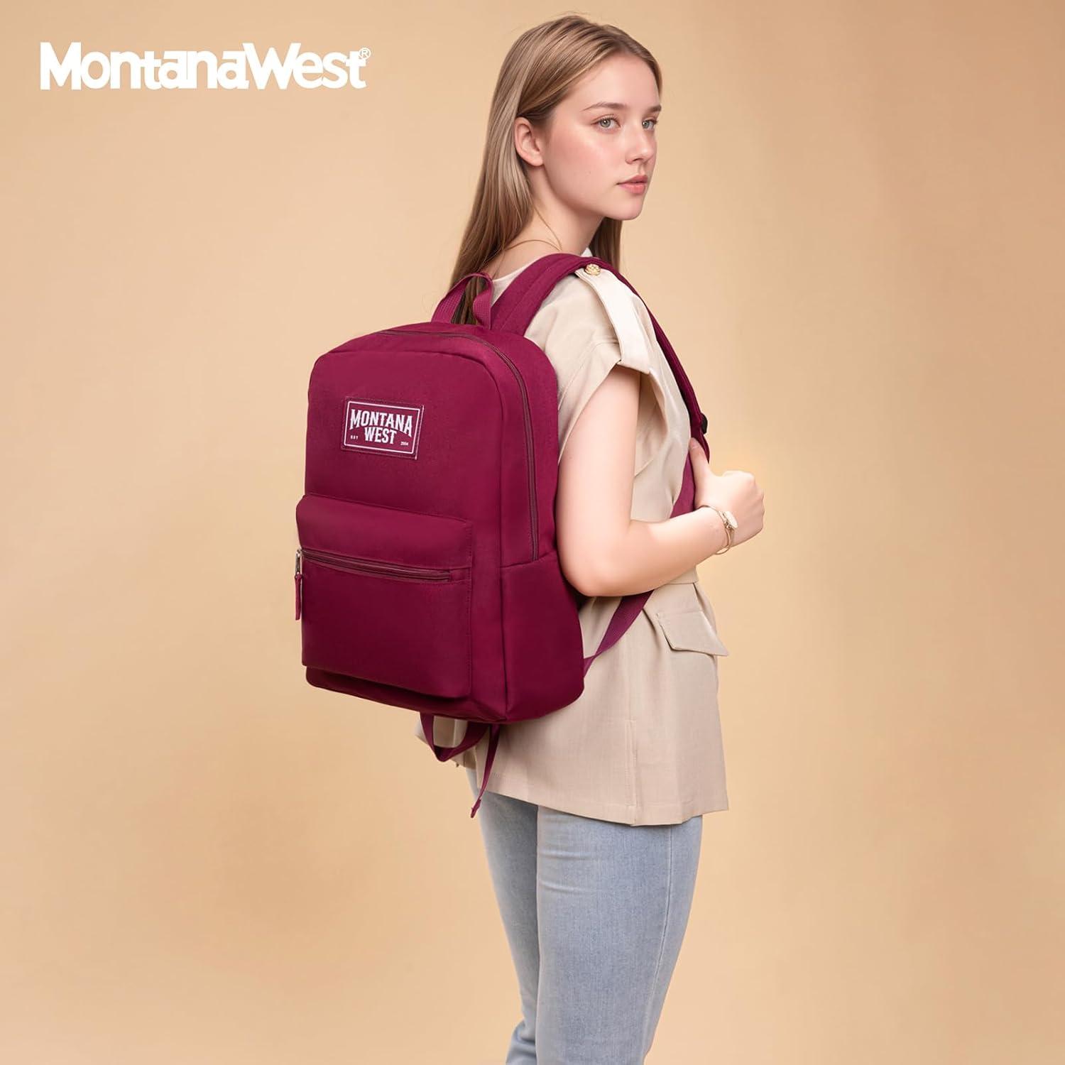 imageMontana West Backpack for Women Men 2 PCS Lightweight College Bookbags Casual Daypack Backpacks for Commute amp TravelBlack Burgundy