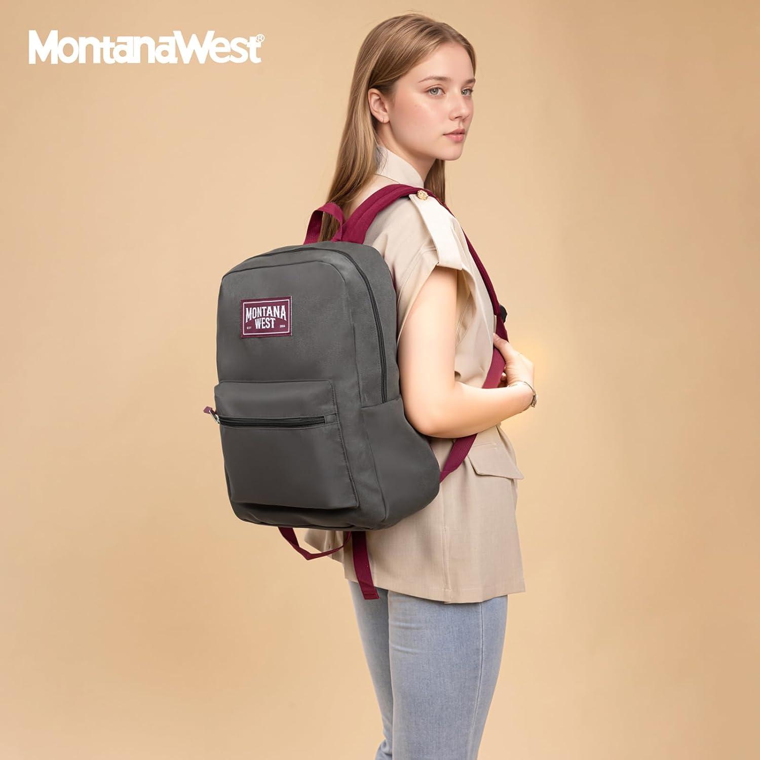 imageMontana West Backpack for Women Men 2 PCS Lightweight College Bookbags Casual Daypack Backpacks for Commute amp TravelBlack Grey