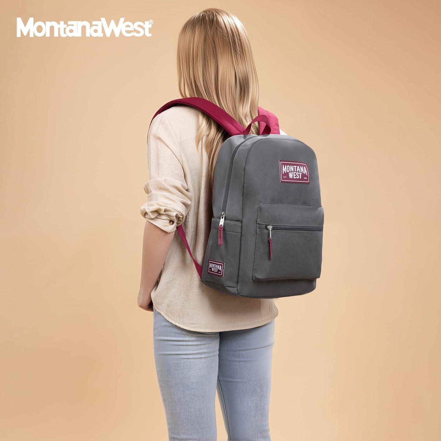 imageMontana West Backpack for Women Men 2 PCS Lightweight College Bookbags Casual Daypack Backpacks for Commute amp TravelBlack Grey