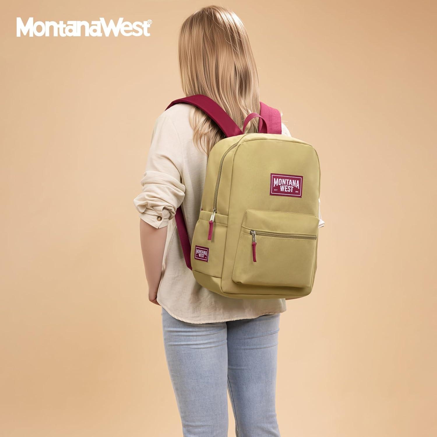 imageMontana West Backpack for Women Men 2 PCS Lightweight College Bookbags Casual Daypack Backpacks for Commute amp TravelBlack Khaki