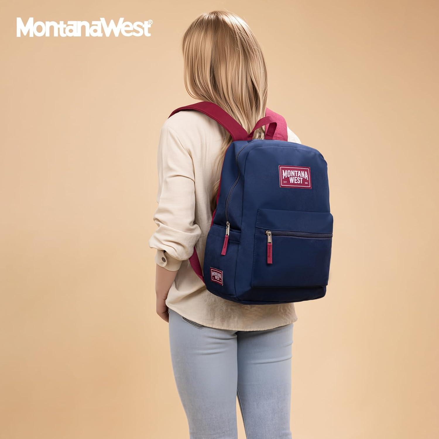 imageMontana West Backpack for Women Men 2 PCS Lightweight College Bookbags Casual Daypack Backpacks for Commute amp TravelBlack Navy