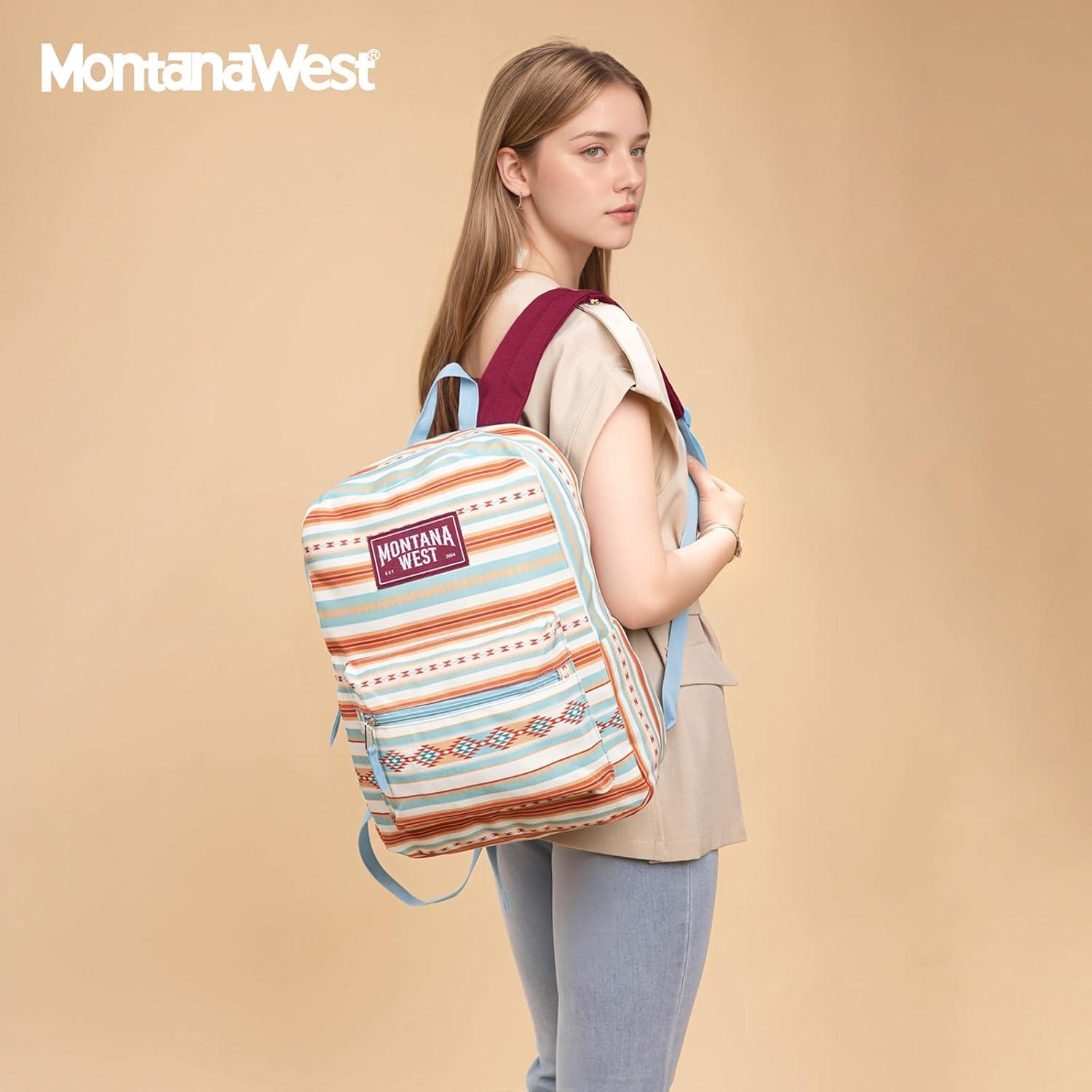 imageMontana West Backpack for Women Men 2 PCS Lightweight College Bookbags Casual Daypack Backpacks for Commute amp TravelWestern Blue